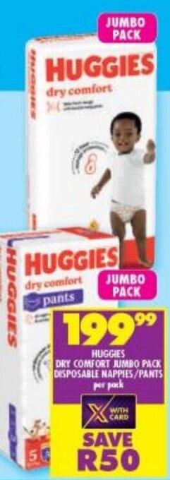 Shoprite HUGGIES DRY COMFORT JUMBO PACK DISPOSABLE NAPPIES/PANTS per pack offer