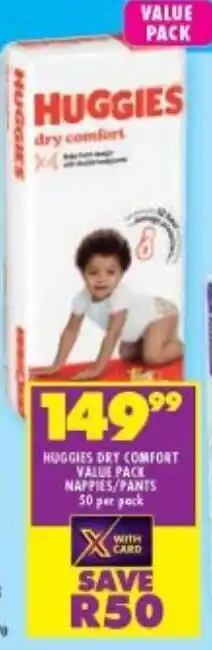 Shoprite HUGGIES DRY COMFORT VALUE PACK NAPPIES/PANTS 50 per pack offer