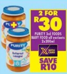 Shoprite PURITY 3rd FOODS BABY FOOD all variants 2x200ml offer