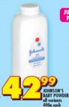 Shoprite Johnson's Baby Powder all variants 400g each offer
