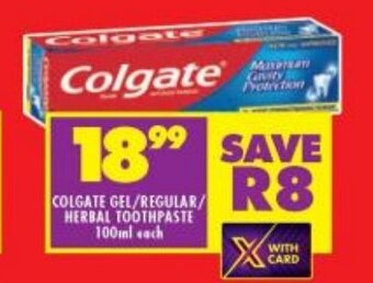 Shoprite COLGATE GEL/REGULAR/ HERBAL TOOTHPASTE 100ml each offer