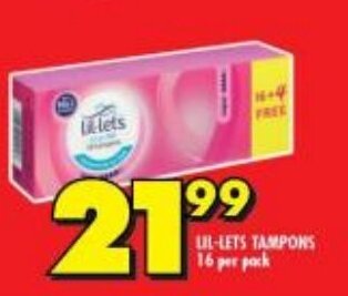 Shoprite LIL-LETS TAMPONS 16 per pack offer