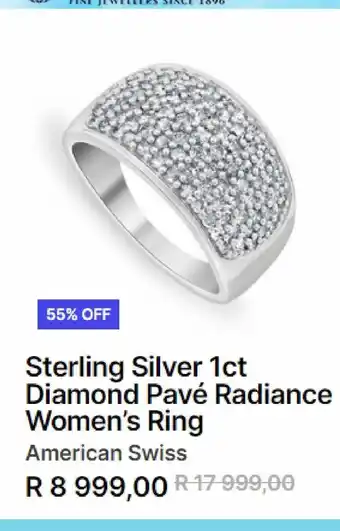 Sterling siñver 1ct diamond pave radiance women's ring