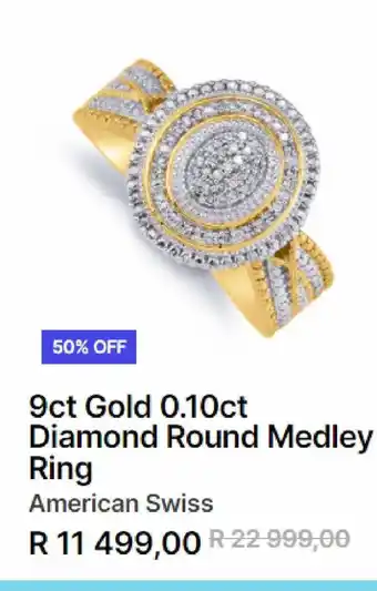 American Swiss 9ct gold 0.10ct diamond round medley ring offer