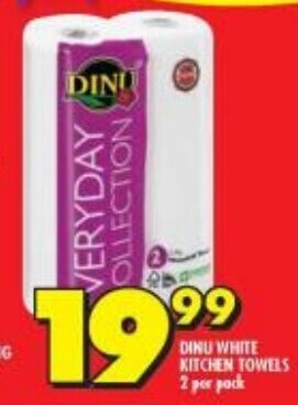 Shoprite DINU WHITE KITCHEN TOWELS 2 per pack offer