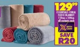 ESSENTIALS CORAL FLEECE BLANKET 150cm x 200cm all variants each
