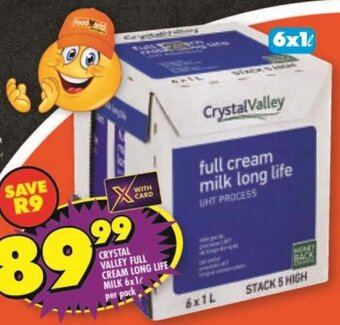 Shoprite CRYSTAL VALLEY FULL CREAM LONG LIFE MILK 6x1L per pack offer