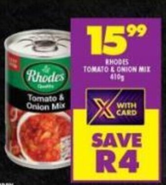 Shoprite Rhodes Tomato & Onion Mix 410g offer