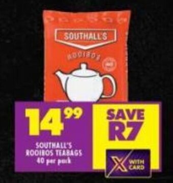 Shoprite SOUTHALL'S ROOIBOS TEABAGS 40 per pack offer