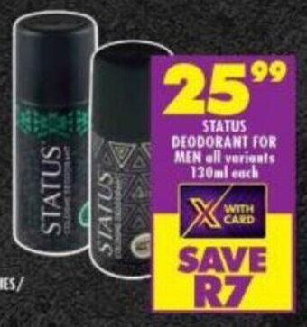 STATUS DEODORANT FOR MEN all variants 130ml each