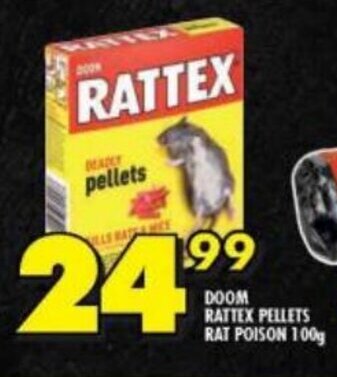 Shoprite DOOM RATTEX PELLETS RAT POISON 100g offer