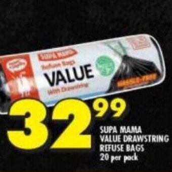 Shoprite SUPA MAMA VALUE DRAWSTRING REFUSE BAGS 20 per pack offer