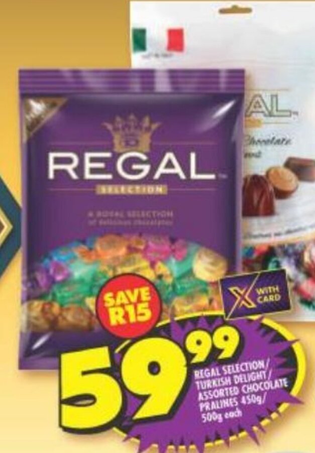 REGAL SELECTION/ TURKISH DELIGHT/ ASSORTED CHOCOLATE PRALINES 500g each