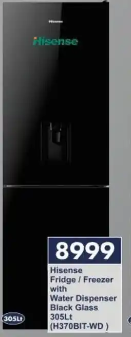 President Hyper Hisense Fridge/Freezer with Water Dispenser Black Glass 305Lt (H370BIT-WD) offer