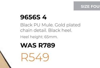 Honey Fashion Accessories Black pu mule. gold plated chain detail. black heel offer