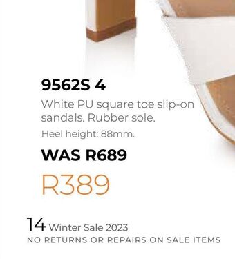 White pu square toe slip-on sandals. rubber sole