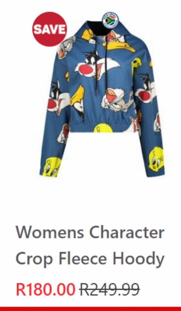 Womens charcater crop fleece hoody offer at Pick N Pay Clothing