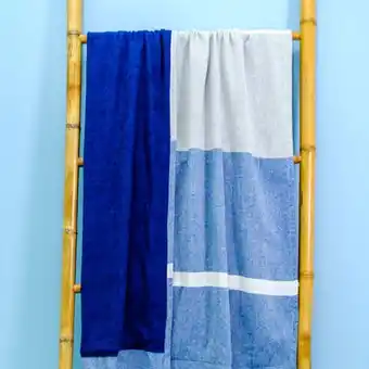 Whitehouse Cotton bay stripe backed fouta - royal blue offer