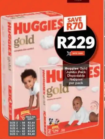 Checkers Huggies Gold Jumbo Pack Disposable Nappies per pack offer