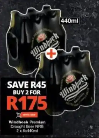 Checkers Windhoek Premium Draught Beer NRB 2x6x440ml offer
