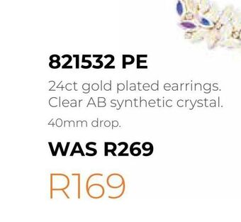 Honey Fashion Accessories 24ct gold plated earrings. clear ab synthetic crystal. offer