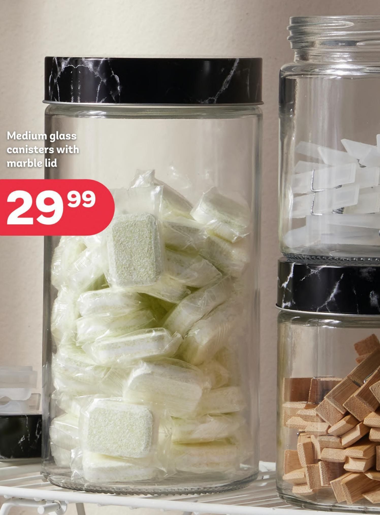 Medium glass canisters with marblelid offer at PEP