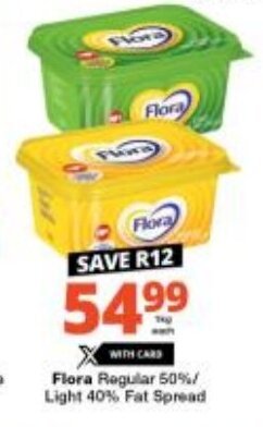 Checkers Flora Regular 50%/ Light 40% Fat Spread offer