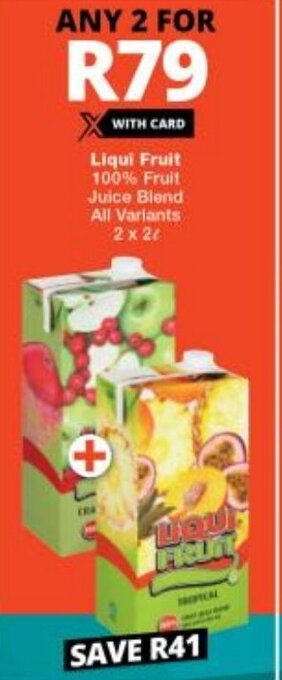 Checkers Liqui Fruit 100% Fruit Juice Blend All Variants 2x2L offer