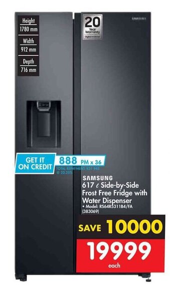 Makro SAMSUNG 617L Side-by-Side Frost Free Fridge with Water Dispenser offer