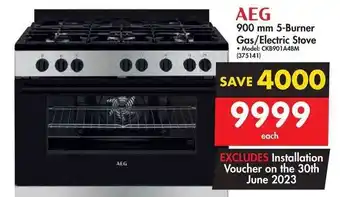 Makro AEG 900 mm 5-Burner Gas/Electric Stove Model: CKB901A4BM (375141) offer