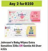 Game Johnson's baby wipes extra sensitive 336s or gentle all over 432s-for 2 offer