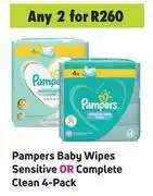Game Pampers baby wipes (sensitive or complete clean)-for any 2 x 4's per pack offer