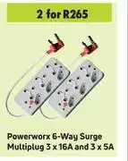 Game Powerworx 6 way surge multiplug 3 x 16a & 3 x 5a-for 2 offer