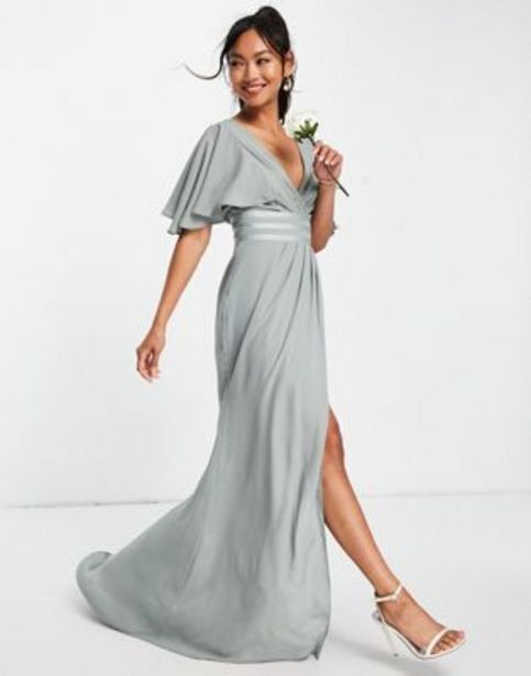 Asos design bridesmaid flutter sleeve maxi dress with satin trim detail ...