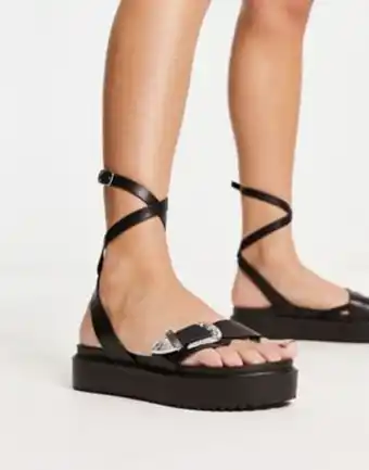 Asos South beach ankle strap flatform sandal with western buckle in black offer