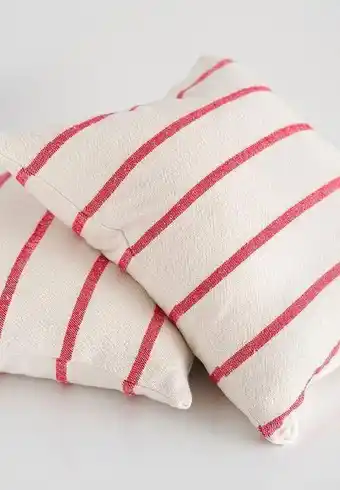 Country cushion cover- stripes throughout - red & cream