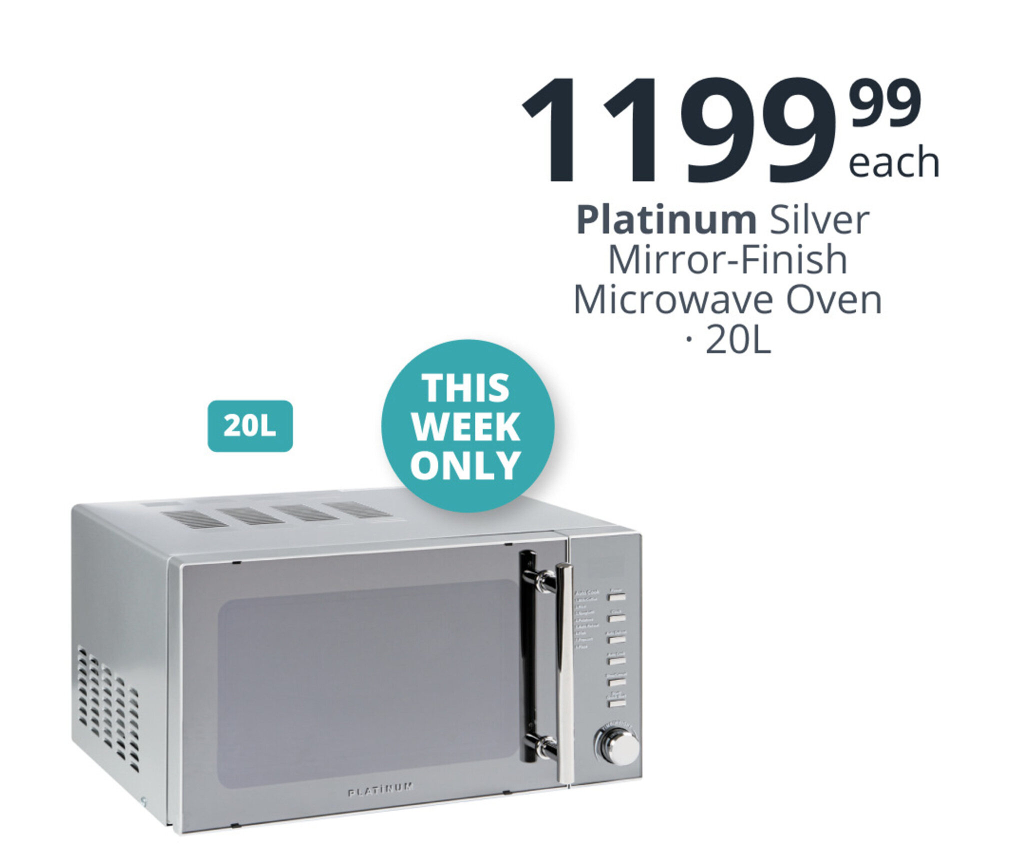 Platinum Silver MirrorFinish Microwave Oven 20L offer at Checkers