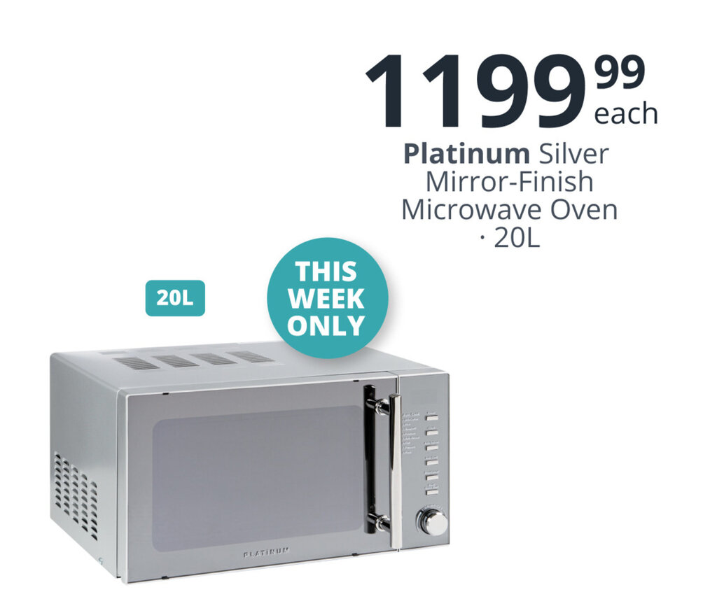Platinum Silver MirrorFinish Microwave Oven 20L offer at Checkers