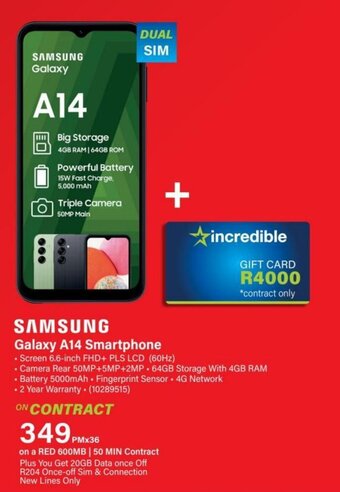Incredible Connection SAMSUNG Galaxy A14 Smartphone offer