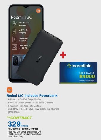 Incredible Connection Redmi 12C Includes Powerbank offer