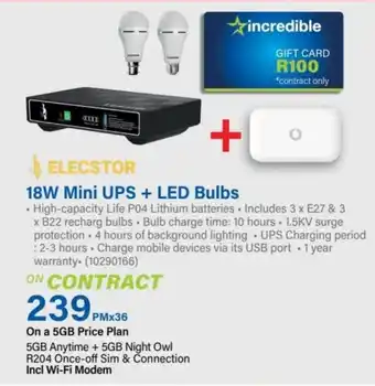 Incredible Connection ELECSTOR 18W Mini UPS + LED Bulbs offer