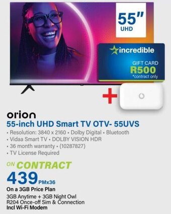Incredible Connection orion 55-inch UHD Smart TV OTV- 55UVS offer