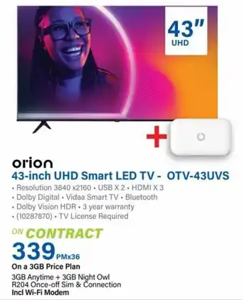 Incredible Connection Orion 43-inch UHD Smart LED TV-OTV-43UVS offer