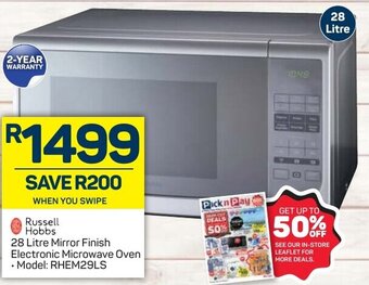 Pick n Pay Russell Hobbs 28 Litre Mirror Finish Electronic Microwave Oven offer