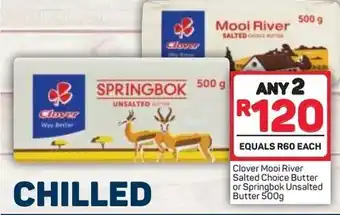 Pick n Pay Clover Mooi River Choice Salted or Springbok Unsalted Butter 500g offer