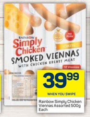 Pick n Pay Rainbow Simply Chicken Viennas Assorted 500g offer