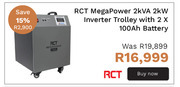 Rct mega power 2kva 2kw inverter trolley with 2 x 100ah battery