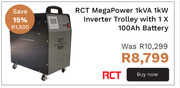 First Shop Rct mega power 1kva 1kw inverter trolley with 1 x 100ah battery offer