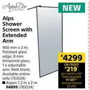 Builders Warehouse Aquador alps shower screen with extended arm offer