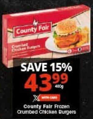 Checkers County Fair Frozen Crumbed Chicken Burgers offer